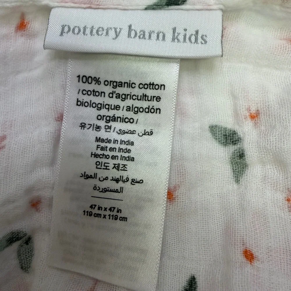 Pottery Barn Kids Organic Cotton Muslin Swaddle Blanket Floral Pink White 47x47‎